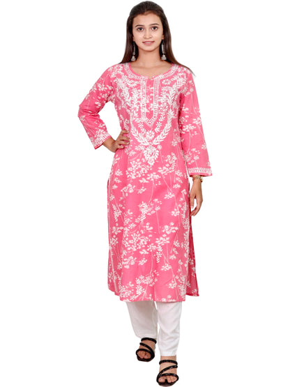 Mul Mul Cotton Chikankari Handwork Long Kurti For Women (Color Chart)