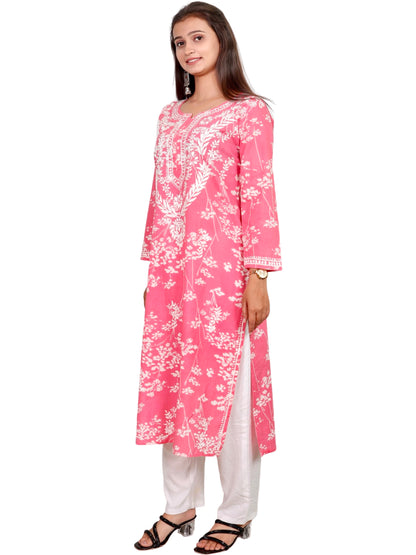 Mul Mul Cotton Chikankari Handwork Long Kurti For Women (Color Chart)