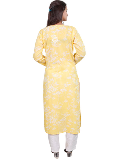 Mul Mul Cotton Chikankari Handwork Long Kurti For Women (Color Chart)