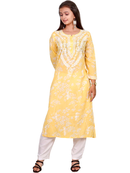 Mul Mul Cotton Chikankari Handwork Long Kurti For Women (Color Chart)