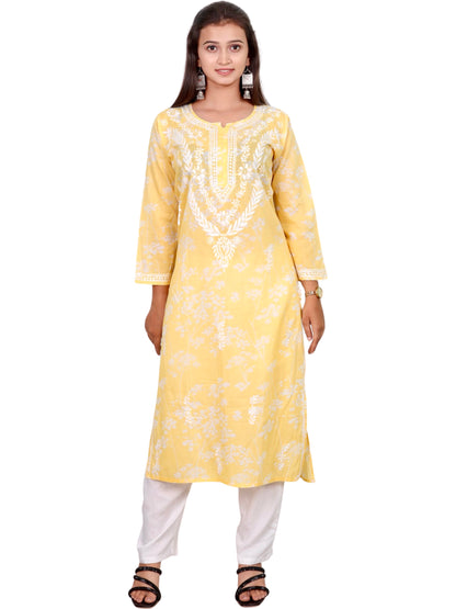 Mul Mul Cotton Chikankari Handwork Long Kurti For Women (Color Chart)