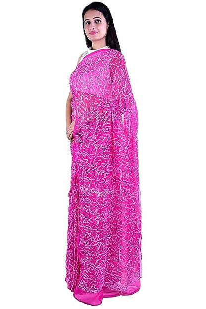 "ADR Women's Lucknow Chikankari Tepchi Work Georgette Saree (Color Chart Available)"