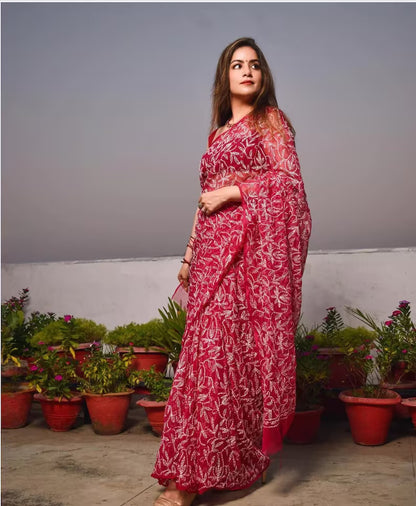 "ADR Women's Lucknow Chikankari Tepchi Work Georgette Saree (Color Chart Available)"