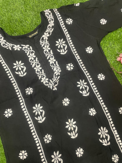 Mira Chikankari Rayon Handwork Straight Short Kurti.