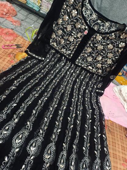 Lucknowi Chikankari Gota Patti Work Anarkali Gown For Women & Girls Only Kurti With Inner.