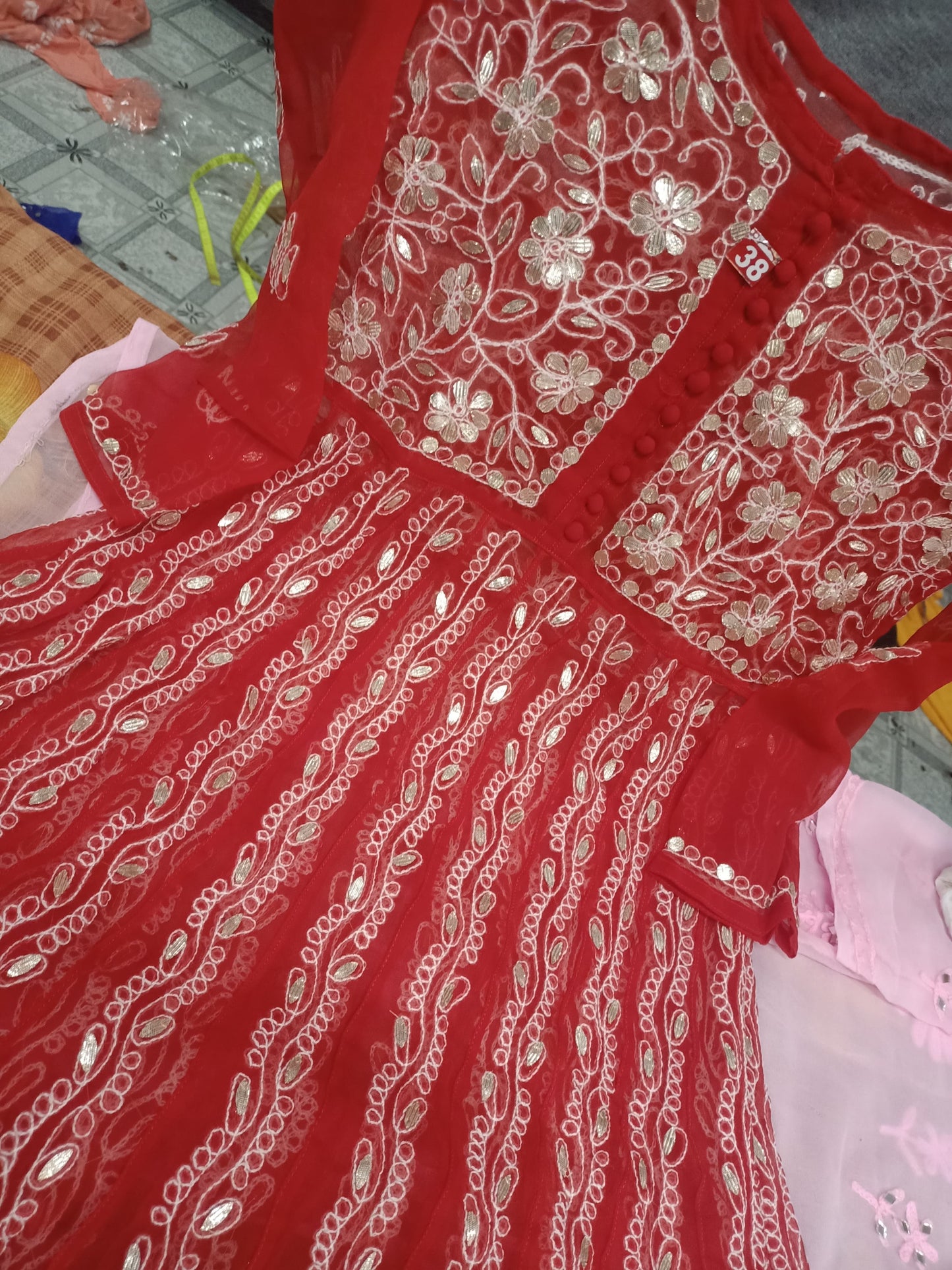 Lucknowi Chikankari Gota Patti Anarkali Gown For Women & Girls Only Kurti.