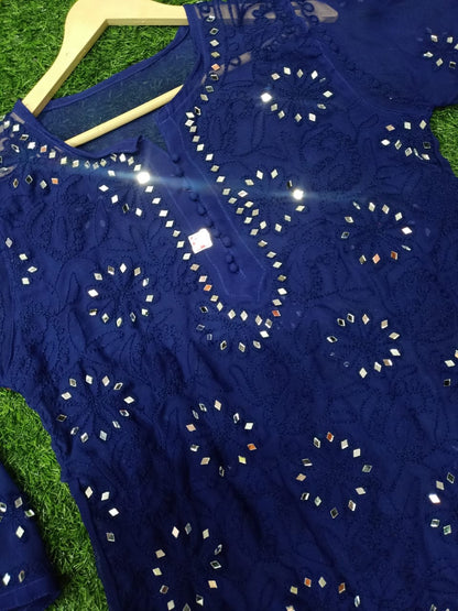 "ADR CHIKAN Presents Lucknowi Chikankari Aari Bakhiya Work Mirror Front Jaal Short Tops"