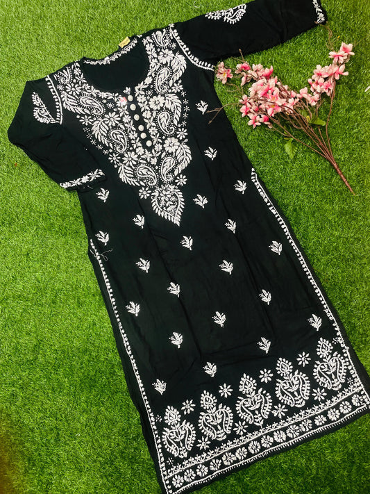 Bushra Lucknowi Chikankari Modal Straight Kurta