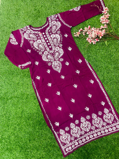 "Bushra Lucknowi Chikankari Modal Straight Kurta"