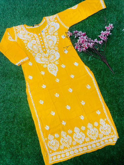"Bushra Lucknowi Chikankari Modal Straight Kurta"