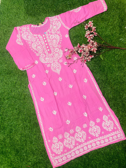 "Bushra Lucknowi Chikankari Modal Straight Kurta"