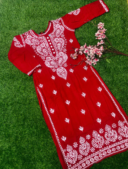 "Bushra Lucknowi Chikankari Modal Straight Kurta"