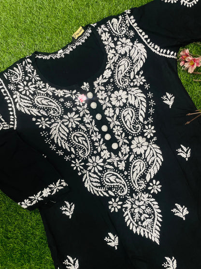 "Bushra Lucknowi Chikankari Modal Straight Kurta"