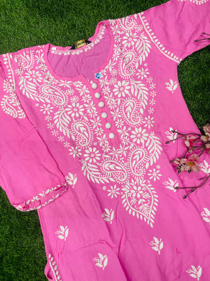 "Bushra Lucknowi Chikankari Modal Straight Kurta"