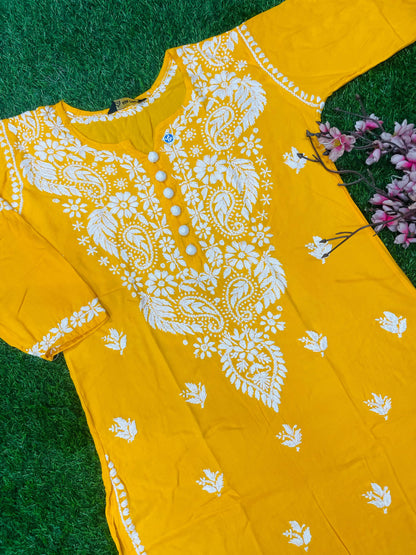 "Bushra Lucknowi Chikankari Modal Straight Kurta"