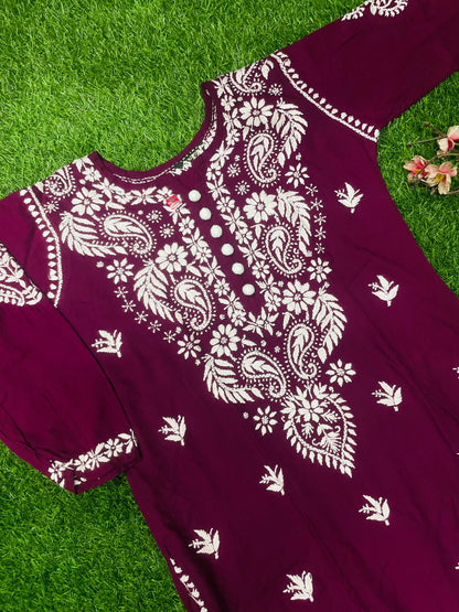"Bushra Lucknowi Chikankari Modal Straight Kurta"