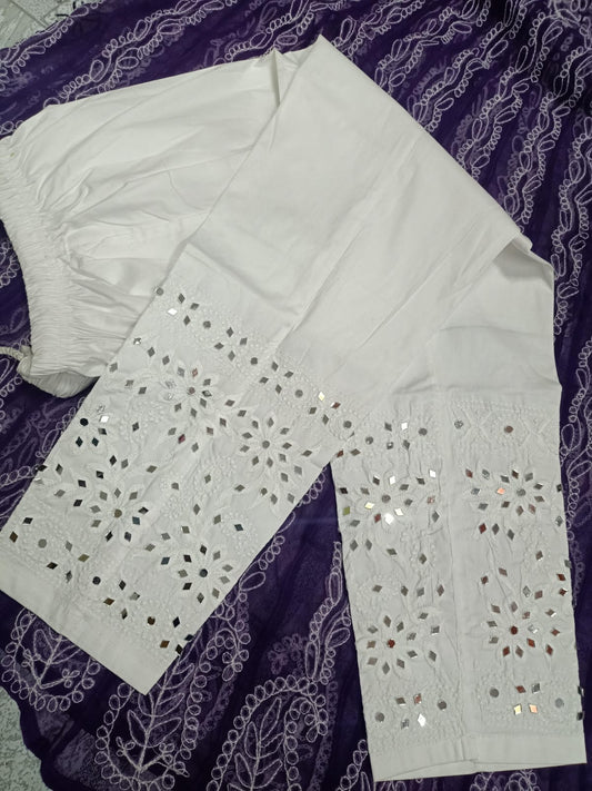 Lucknowi Chikankari Real Mirror Work Lycra Stretchable Pants For Women.