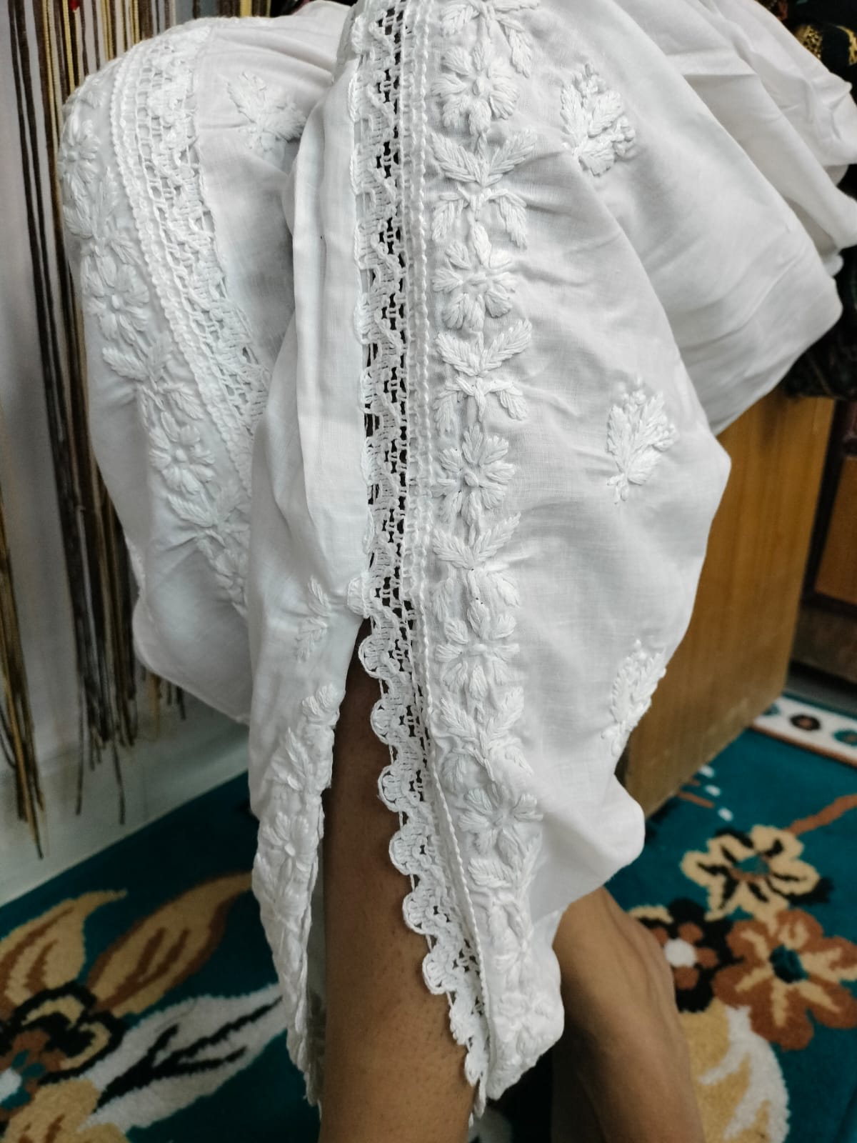 Lucknowi Chikankari Handcrafted Cotton White Tulip Pant (Dhoti) | ADR Chikan
