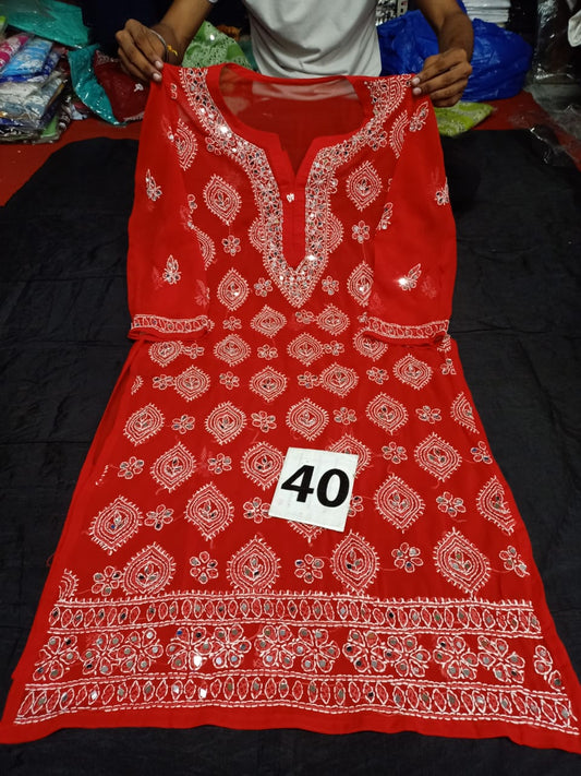 Lucknowi Chikankari Mirror Work Buta Jaal Kurti With Slip( L Size Only )