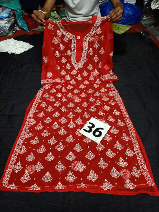 Lucknowi Chikankari Mirror Work Buti Jaal Kurti With Slip( S Size Only )