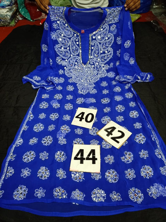 Lucknowi Chikankari Mirror Work Bell Sleeve Kurti With Slip( L-XL-2XL Size Only )