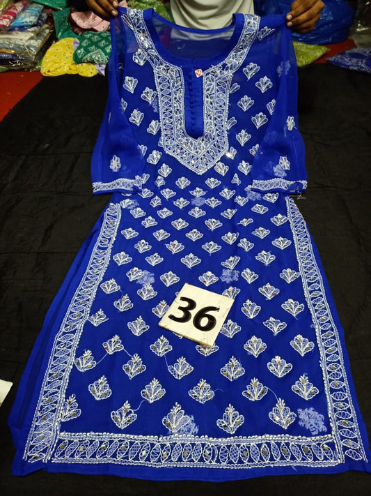 Lucknowi Chikankari Mirror Work Handwork Booti Jaal Kurti With Slip( S Size Only )