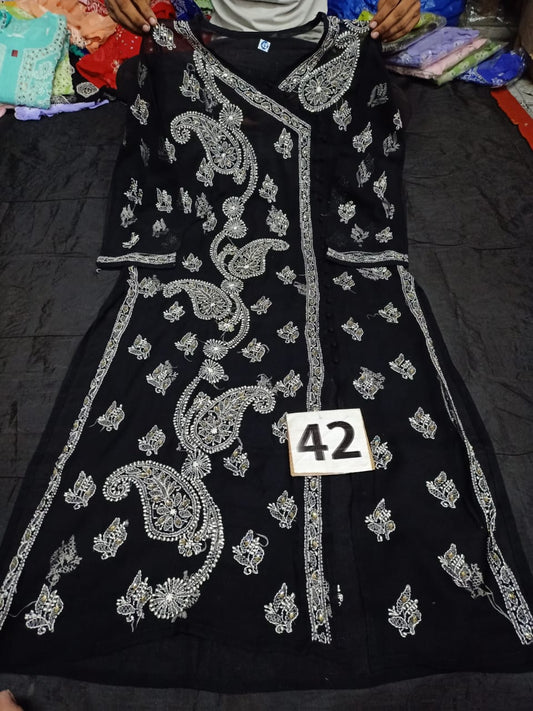 Lucknowi Chikankari Mirror Work Handwork Kurti With Slip( XL Size Only )