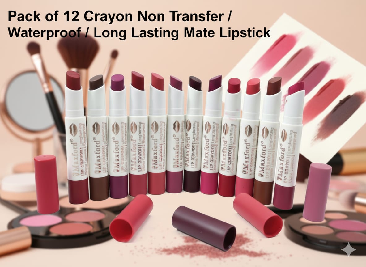 Pack of 12 Crayon Non Transfar / Waterproof / Long Lasting Mate Lipstick