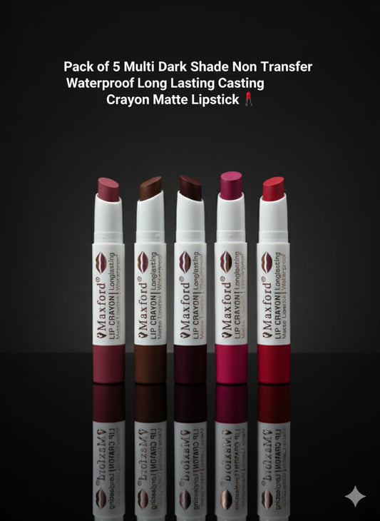 Pack of 5 Multi Dark Shade Non Transfer Waterproof Long Lasting Casting Crayon Matte Lipstick.