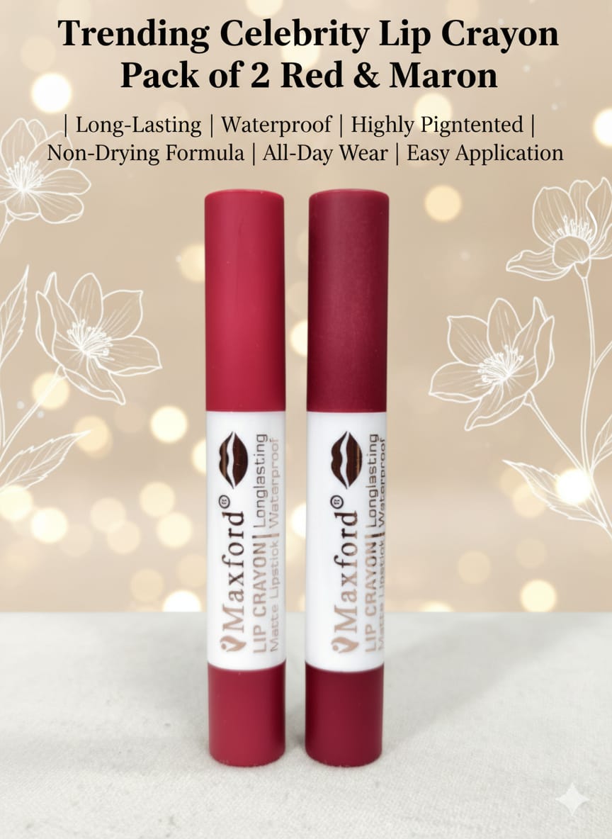 Pack of 2 Maxford Dark Shade Crayon Matte Lipstick - Non-Transfer, Waterproof & Long-Lasting