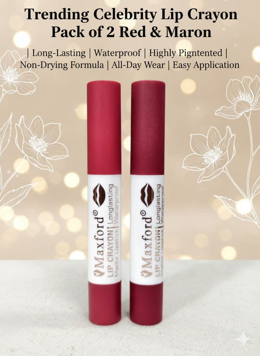 Pack of 2 Maxford Dark Shade Crayon Matte Lipstick - Non-Transfer, Waterproof & Long-Lasting