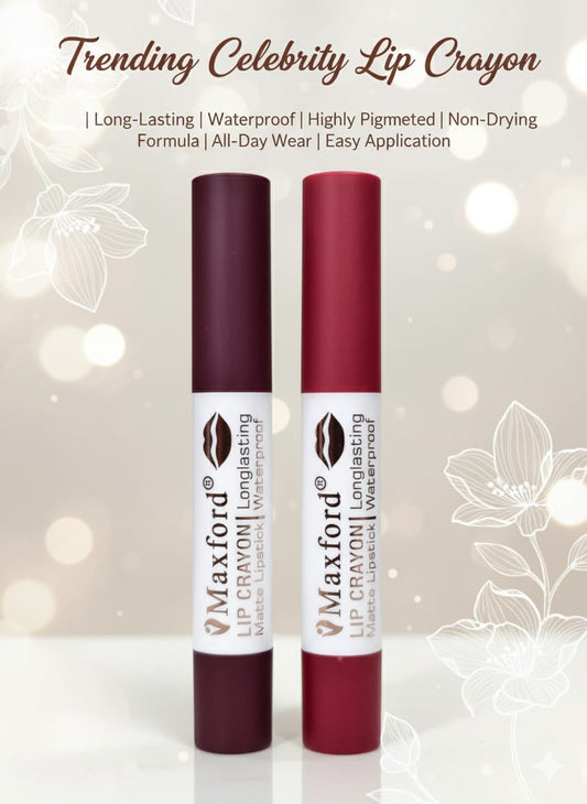 Pack of 2 Maxford Dark Shade Crayon Matte Lipstick - Non-Transfer, Waterproof & Long-Lasting