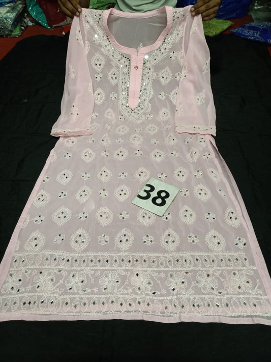 Lucknowi Chikankari Handwork Mirror Work Buta Jaal Kurti With Slip( M Size Only )