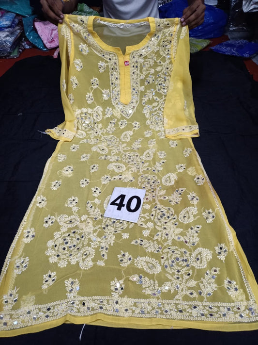 Lucknowi Chikankari Moti Work Kurti With Slip( L Size Only )