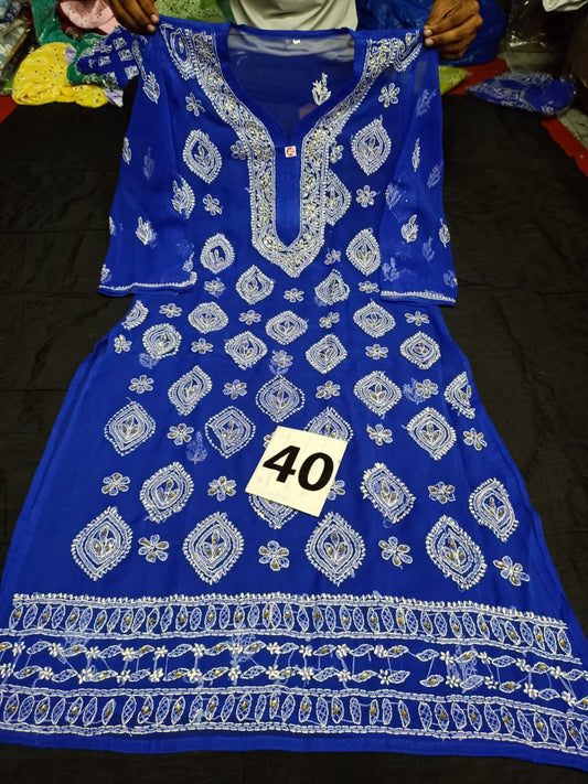 Lucknowi Chikankari Mirror Work Booti Jaal  Kurti With Slip( L Size Only )