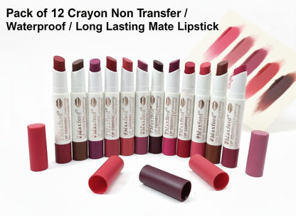 Pack of 12 Crayon Non Transfar / Waterproof / Long Lasting Mate Lipstick