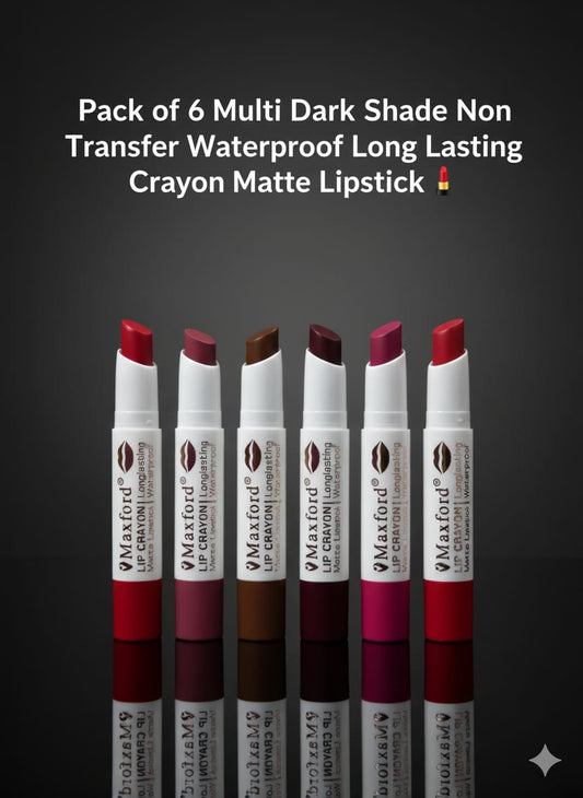 Pack of 6 Multi Dark Shade Non Transfer Waterproof Long Lasting Casting Crayon Matte Lipstick.