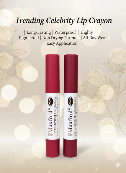 Pack of 2 Maxford Dark Shade Crayon Matte Lipstick - Non-Transfer, Waterproof & Long-Lasting