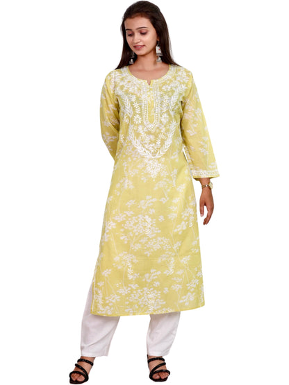 Mul Mul Cotton Chikankari Handwork Long Kurti For Women (Color Chart)