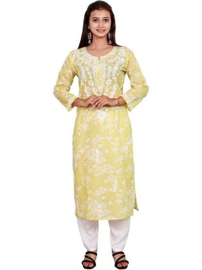 Mul Mul Cotton Chikankari Handwork Long Kurti For Women (Color Chart)