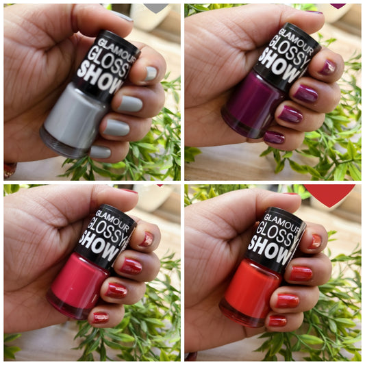 Glamour Glossy Show Nail Polish - Pack of 4 Vibrant Shades Collection