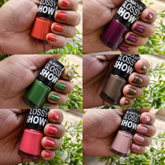 Glamour Glossy Show Nail Polish - Pack of 6 Vibrant Shades Collection