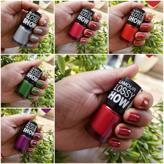 Glamour Glossy Show Nail Polish - Pack of 6 Vibrant Shades Collection