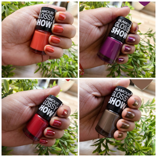 Glamour Glossy Show Nail Polish - Pack of 4 Vibrant Shades Collection