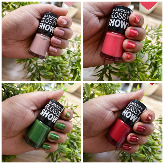 Glamour Glossy Show Nail Polish - Pack of 4 Vibrant Shades Collection