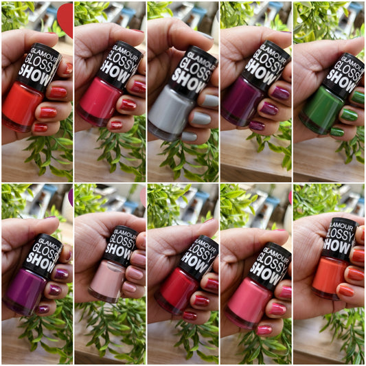 Glamour Glossy Show Nail Polish - Pack of 12 Vibrant Shades Collection